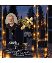 Znicz lustrzany LED – Krzyż i gałązka — dla Taty ze zdjęciem - zbliżenie