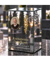 Znicz lustrzany LED – Złoty ornament — dla Dziadka ze zdjęciem - dzień na grobie