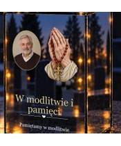 Znicz lustrzany LED – Dłonie z różańcem ze zdjęciem - zbliżenie