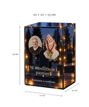 Znicz lustrzany LED – Dłonie z różańcem ze zdjęciem - wymiary