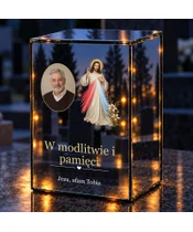 Znicz lustrzany LED – Jezu, ufam Tobie — ze zdjęciem - noc na grobie