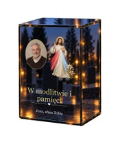 Znicz lustrzany LED – Jezu, ufam Tobie — ze zdjęciem - białe tło