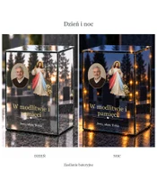 Znicz lustrzany LED – Jezu, ufam Tobie — ze zdjęciem - dzień i noc