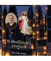 Znicz lustrzany LED – Jezu, ufam Tobie — ze zdjęciem - zbliżenie
