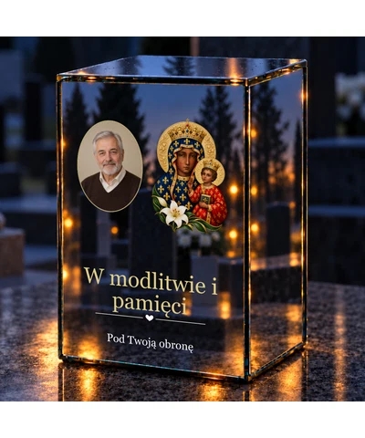 Znicz lustrzany LED – Matka Boża Częstochowska ze zdjęciem - noc na grobie