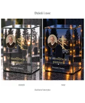 Znicz lustrzany LED – Krzyż Alfa i Omega ze zdjęciem - dzień i noc
