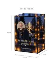 Znicz lustrzany LED – Krzyż Alfa i Omega ze zdjęciem - wymiary