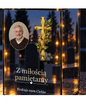 Znicz lustrzany LED – Krzyż z gałązką — ramka ze zdjęciem - zbliżenie