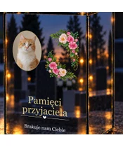 Znicz lustrzany LED – Kwiaty pamięci — ze zdjęciem kota - zbliżenie
