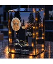 Znicz lustrzany LED – Serce i łapki — ze zdjęciem psa - noc na grobie