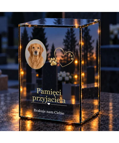 Znicz lustrzany LED – Serce i łapki — ze zdjęciem psa - noc na grobie