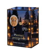 Znicz lustrzany LED – Serce i łapki — ze zdjęciem psa - białe tło