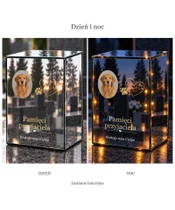Znicz lustrzany LED – Serce i łapki — ze zdjęciem psa - dzień i noc