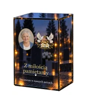 Znicz lustrzany LED – Gołębie i lilie ze zdjęciem - białe tło
