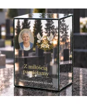 Znicz lustrzany LED – Gołębie i lilie ze zdjęciem - dzień na grobie