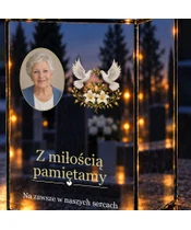 Znicz lustrzany LED – Gołębie i lilie ze zdjęciem - zbliżenie