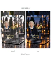 Znicz lustrzany LED – Kwiaty pamięci — dla Mamy ze zdjęciem - dzień i noc