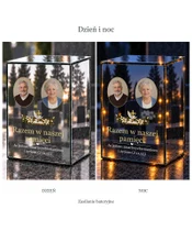 Znicz lustrzany LED – Księga z gołębiem — dwa zdjęcia - dzień i noc