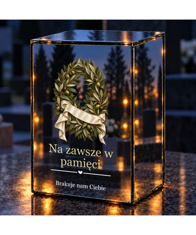 Znicz lustrzany LED – Wieniec wiecznej pamięci - noc na grobie