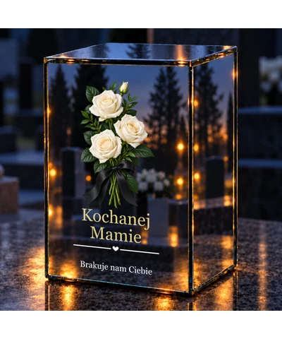 Znicz lustrzany LED – Róże pamięci - noc na grobie