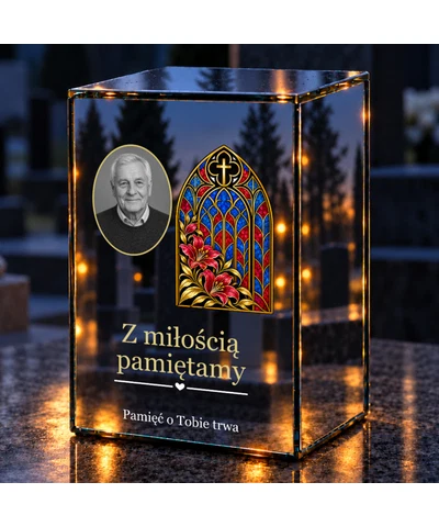 Znicz lustrzany LED – Witraż ze zdjęciem - noc na grobie