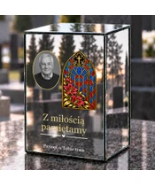 Znicz lustrzany LED – Witraż ze zdjęciem - dzień na grobie