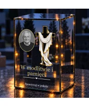 Znicz lustrzany LED – Krzyż z całunem ze zdjęciem - noc na grobie