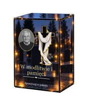 Znicz lustrzany LED – Krzyż z całunem ze zdjęciem - białe tło