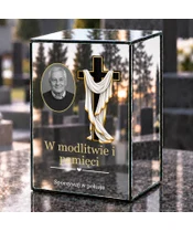 Znicz lustrzany LED – Krzyż z całunem ze zdjęciem - dzień na grobie