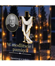 Znicz lustrzany LED – Krzyż z całunem ze zdjęciem - zbliżenie