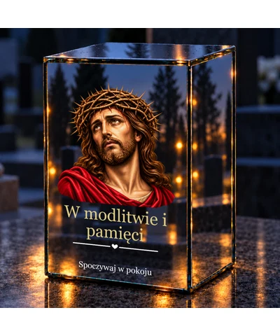Znicz lustrzany LED – Jezus w koronie cierniowej - noc na grobie