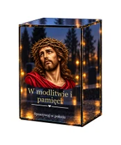 Znicz lustrzany LED – Jezus w koronie cierniowej - białe tło