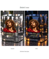 Znicz lustrzany LED – Jezus w koronie cierniowej - dzień i noc