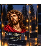 Znicz lustrzany LED – Jezus w koronie cierniowej - zbliżenie