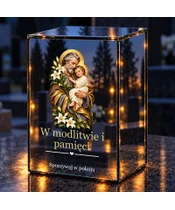 Znicz lustrzany LED – Święty Józef z Dzieciątkiem i liliami - noc na grobie