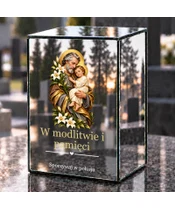 Znicz lustrzany LED – Święty Józef z Dzieciątkiem i liliami - dzień na grobie