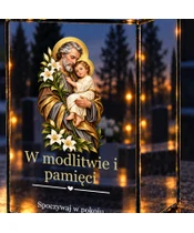Znicz lustrzany LED – Święty Józef z Dzieciątkiem i liliami - zbliżenie
