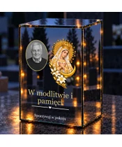Znicz lustrzany LED – Matka Boża Miłosierdzia ze zdjęciem - noc na grobie