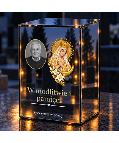 Znicz lustrzany LED – Matka Boża Miłosierdzia ze zdjęciem - noc na grobie
