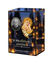Znicz lustrzany LED – Matka Boża Miłosierdzia ze zdjęciem - białe tło