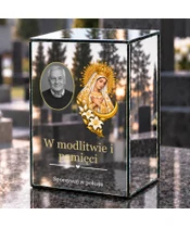 Znicz lustrzany LED – Matka Boża Miłosierdzia ze zdjęciem - dzień na grobie