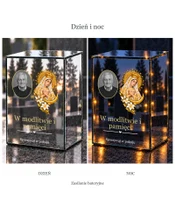 Znicz lustrzany LED – Matka Boża Miłosierdzia ze zdjęciem - dzień i noc