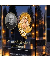 Znicz lustrzany LED – Matka Boża Miłosierdzia ze zdjęciem - zbliżenie
