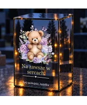 Znicz lustrzany LED – Miś w kwiatach dla Aniołka - noc na grobie