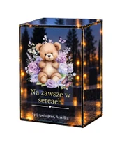 Znicz lustrzany LED – Miś w kwiatach dla Aniołka - białe tło