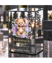 Znicz lustrzany LED – Miś w kwiatach dla Aniołka - dzień na grobie
