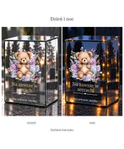 Znicz lustrzany LED – Miś w kwiatach dla Aniołka - dzień i noc