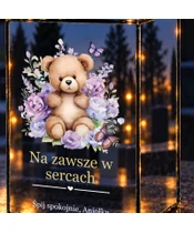 Znicz lustrzany LED – Miś w kwiatach dla Aniołka - zbliżenie