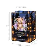 Znicz lustrzany LED – Miś w kwiatach dla Aniołka - wymiary
