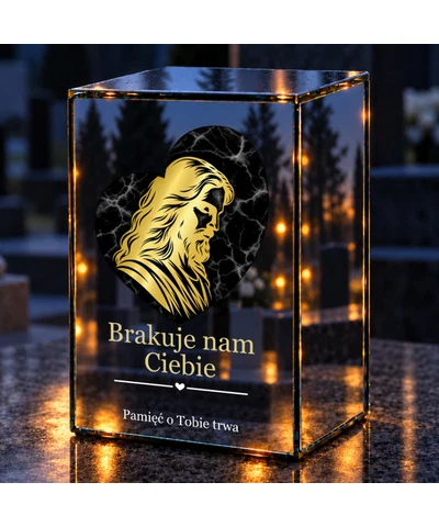 Znicz lustrzany LED – Marmurowe serce - noc na grobie